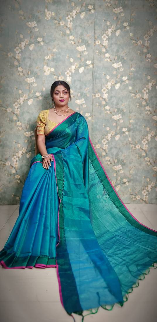 Fabulous Green Soft Tissue Saree Jori Border 
