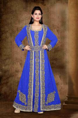 Royal-Blue color Full Sleeves Handmade Moroccan Kaftan with hijab 1