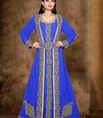 Royal-Blue color luxurious Full Sleeves Handmade Moroccan Kaftan with hijab