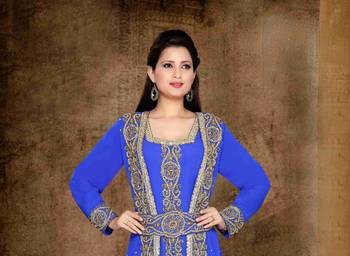 Royal-Blue color Full Sleeves Handmade Moroccan Kaftan with hijab 2
