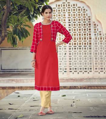 Designer Rayon Red Color Checked Printed kurta 1