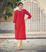 Designer Rayon Red Color Checked Printed kurta