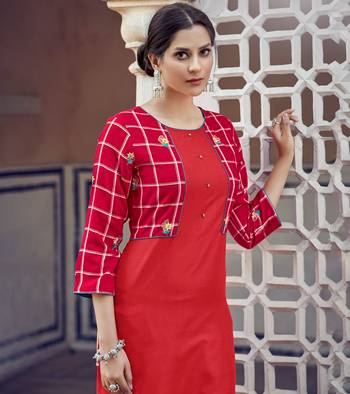 Designer Rayon Red Color Checked Printed kurta 2