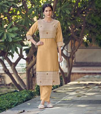 Designer Rayon Beige Color PatchWork Solid Kurta 1