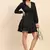 Trendmalls Women's Short Western V-Neck Long Sleeve Black Mini Dress