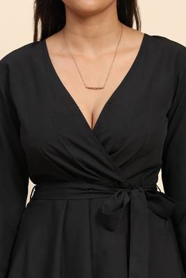 Women's Short Western V-Neck Long Sleeve Black Mini Dress 8
