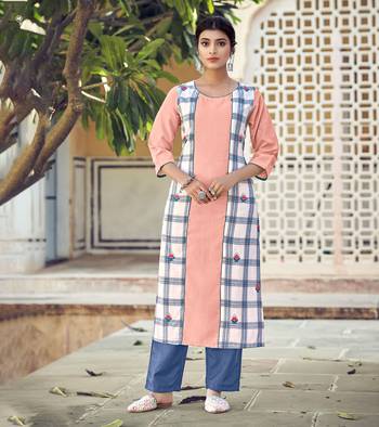 Designer Rayon Peach Color Checked Printed Kurta 1