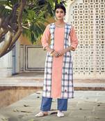 Designer Rayon Peach Color Checked Printed Kurta