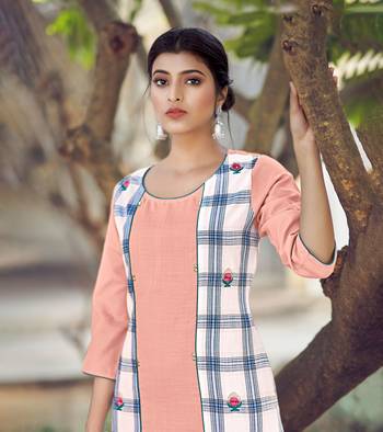 Designer Rayon Peach Color Checked Printed Kurta 2