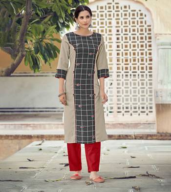 Designer Rayon Grey Color Embroidered Checked Printed Kurta 1