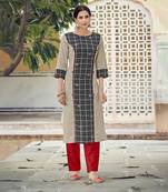 Designer Rayon Grey Color Embroidered Checked Printed Kurta