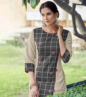 Designer Rayon Grey Color Embroidered Checked Printed Kurta 2