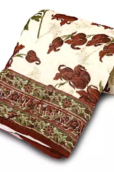 Floral Hand Block Cotton Single Bed Razai Quilt Deepawali Gift 104