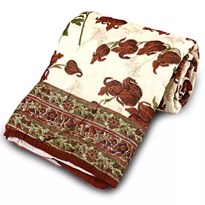Floral Hand Block Cotton Single Bed Razai Quilt Deepawali Gift 104