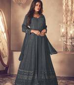 Dark grey colour faux groegette embroidered salwar suits for women
