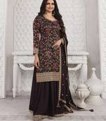 Chocolate colour digitally printed vichitra Silk Blend traditional salwar kameez