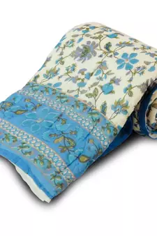 Hand Block Golden Print Cotton Single Bed Quilt Deepawali Special Gift 107