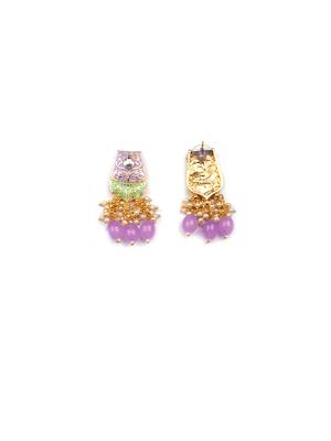 Dual colour lavander kundan meenakari necklace set with earrings and maangtika 4