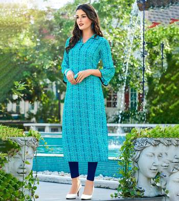 Designer Poly Georgette Blue color Straight Cut Kurti With Abstract Printed Kurti 1