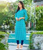 Designer Poly Georgette Blue color Straight Cut Kurti With Abstract Printed Kurti