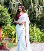 Off White Colour Faux Georgette Lace Border Saree With Hevay Work Unstitched Blouse 