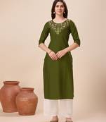  green viscose floral embroidered straight kurta