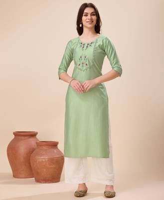  light green viscose floral embroidered straight kurta 1