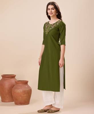  green viscose floral embroidered straight kurta 2