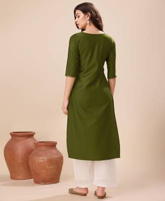  green viscose floral embroidered straight kurta 4
