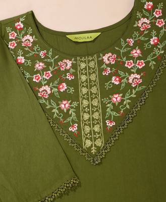  green viscose floral embroidered straight kurta 5