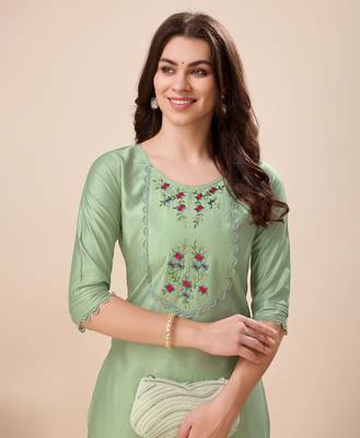  light green viscose floral embroidered straight kurta 3