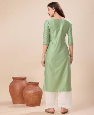  light green viscose floral embroidered straight kurta 4