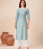  grey viscose floral embroidered straight kurta
