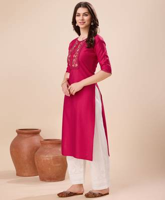  magenta viscose floral embroidered straight kurta 2