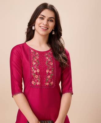  magenta viscose floral embroidered straight kurta 3