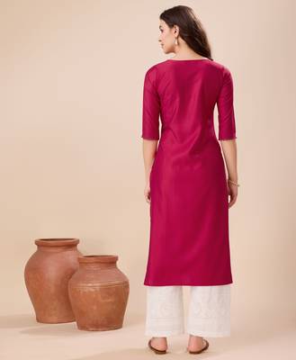  magenta viscose floral embroidered straight kurta 4