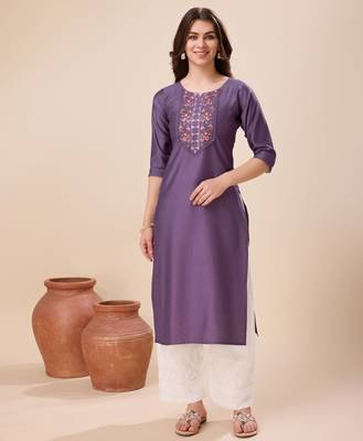  mauve viscose floral embroidered straight kurta 1