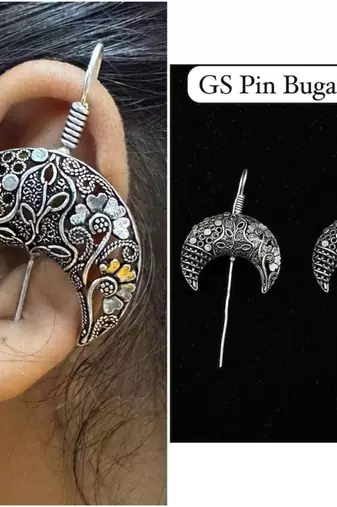 Silver pin bugadi earrings oxidized stud earrings indian boho jewelry silver hippie jewelry