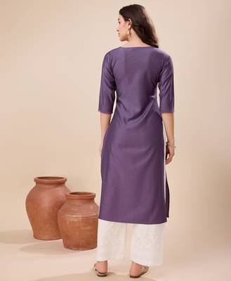  mauve viscose floral embroidered straight kurta 4