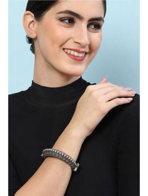 Indian silver plated bangles german silver luxury kada oxidized hand bracelet tribal jewelry 1