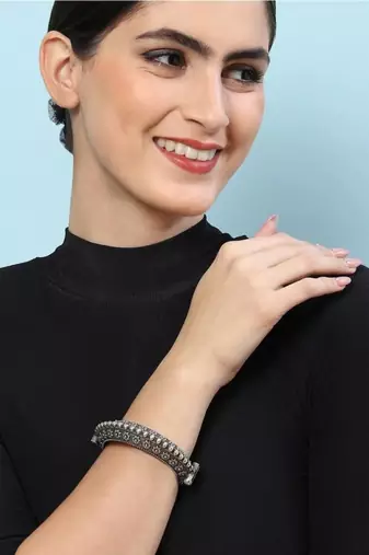 Indian silver plated bangles german silver luxury kada oxidized hand bracelet tribal jewelry