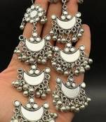 Black polish mirror earrings german silver afghani earrings oxidised silver plated long earring