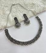 Silver plated handmade jewelry: oxidized choker necklace with matching earrings for women