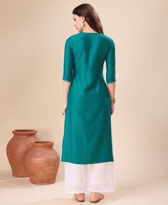  green viscose floral embroidered straight kurta 4