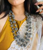 Beautiful hand crafted silver oxidized long multilayer statement necklace