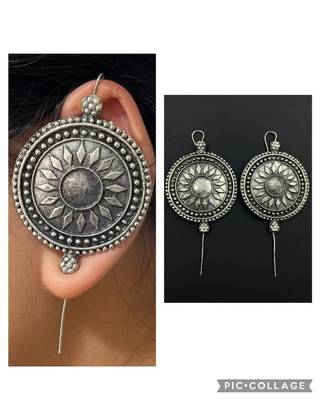 Trendy oxidized silver plated handmade designed pin bugadi indian german silver antique style pin bugadi earrings 1