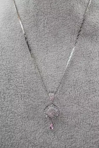 Zirconium faux diamond pendant set, silver plated cz necklace set,american diamond,indian jewellery