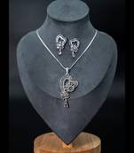 Heart design american diamond zirconia pendant set with chain and earrings