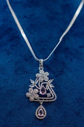 American diamond (cz) silver plated pendant set with earrings pendant blue diamond necklace