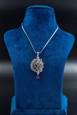 Diamond pendant set, cz pendant with chain and earrings replica american diamond partywear prom jewelry 1